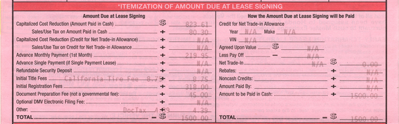 total amount due at lease signing